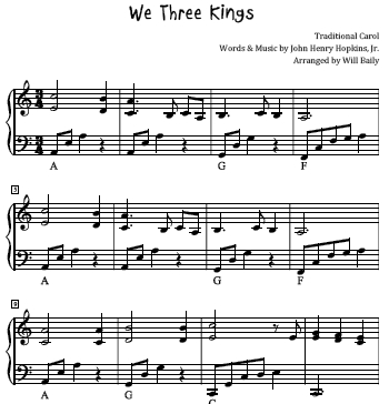 We Three Kings Sheet Music and Sound Files for Piano Students
